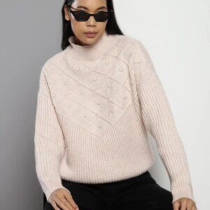 Calvin Klein Cream Textured Mock Neck Sweater Size Large | Diamond Knit Pullover